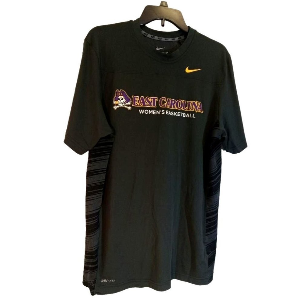 Nike Dri-Fit T-Shirt Womens Sz Large Gray Purple Black Stripes ECU Basketball